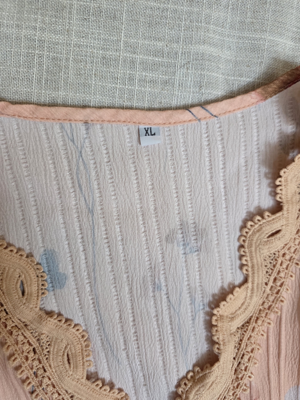 * Women’s Lace-Trim Floral Blouse - Peach Coral Light Weight Casual Summer XL - Picture 5 of 10
